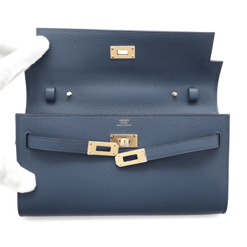 エルメス ケリーウォレット ロング トゥーゴー ブルードプリュス/ゴールド金具 エバーカラー W刻印 財布