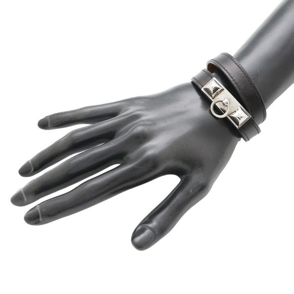 エルメス ブレスレット リヴァル ドゥブルトゥール ブラック/シルバー金具 レザー サイズS A刻印 黒