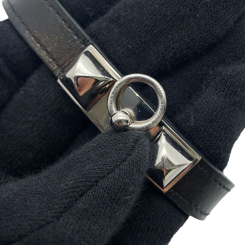 エルメス ブレスレット リヴァル ドゥブルトゥール ブラック/シルバー金具 レザー サイズS A刻印 黒