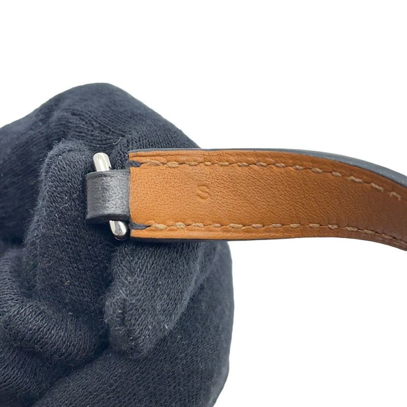 エルメス ブレスレット リヴァル ドゥブルトゥール ブラック/シルバー金具 レザー サイズS A刻印 黒