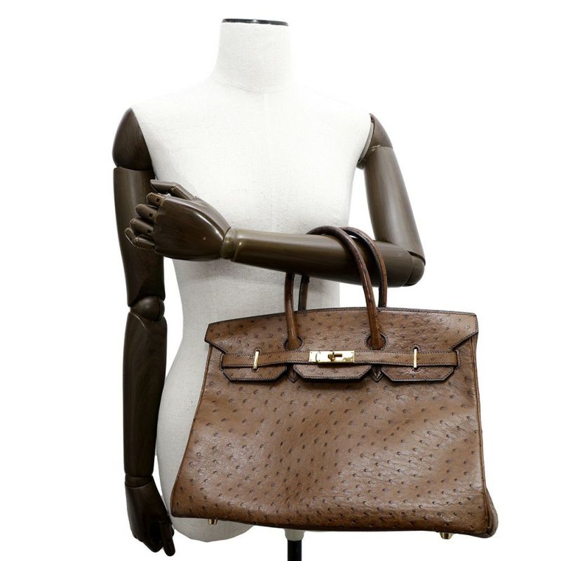 エルメス バーキン35 ブラウン/ゴールド金具 オーストリッチ □C刻印 HERMES Birkin ハンドバッグ