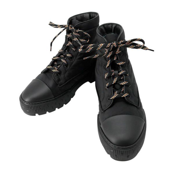 エルメス ショートブーツ フレッシュ ナイロン/レザー メンズサイズ42 HERMES 黒 メンズ