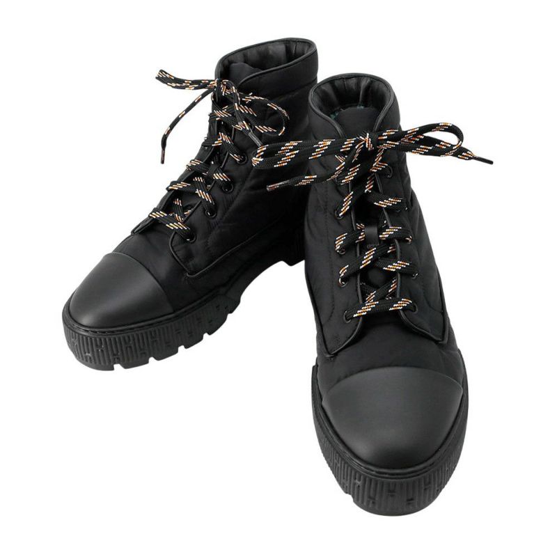 エルメス ショートブーツ フレッシュ ナイロン/レザー メンズサイズ42 HERMES 黒 メンズ