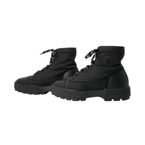 エルメス ショートブーツ フレッシュ ナイロン/レザー メンズサイズ42 HERMES 黒 メンズ