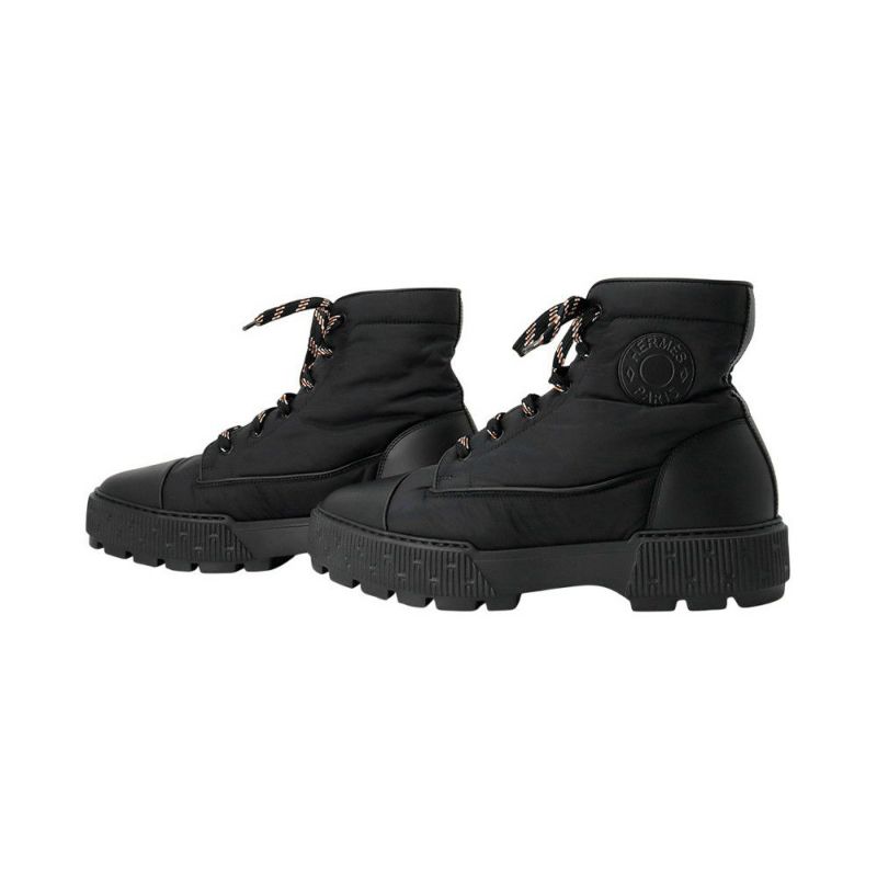 エルメス ショートブーツ フレッシュ ナイロン/レザー メンズサイズ42 HERMES 黒 メンズ