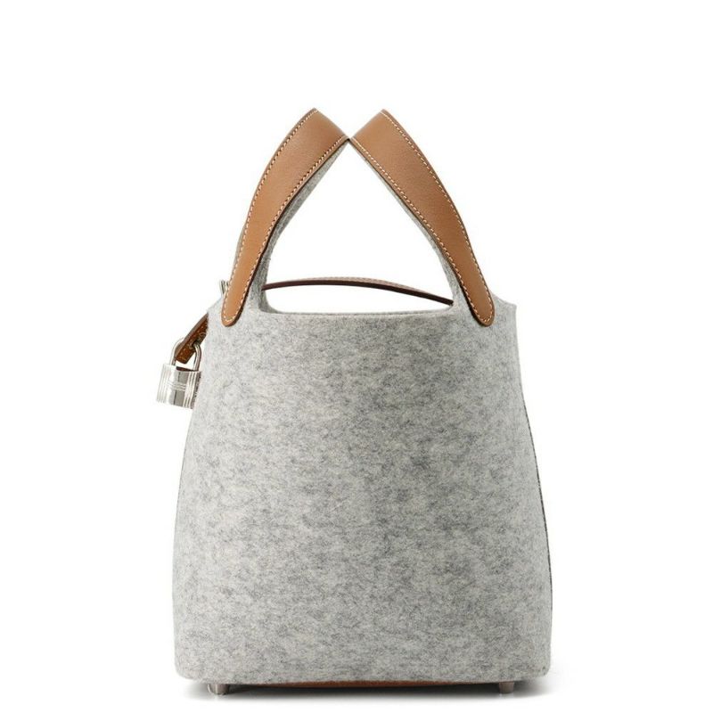 エルメス ハンドバッグ ピコタンロックPM グリスペール/ゴールド/シルバー金具 フェルト/スイフト  Y刻印