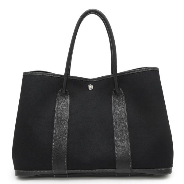 エルメス トートバッグ ガーデンパーティPM ブラック/シルバー金具 トワルアッシュ/ネゴンダ □G刻印 HERMES Garden Party 黒