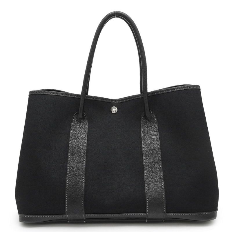 エルメス トートバッグ ガーデンパーティPM ブラック/シルバー金具 トワルアッシュ/ネゴンダ □G刻印 HERMES Garden Party 黒