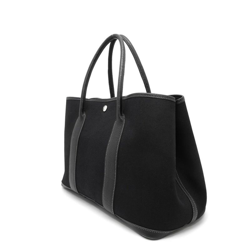 エルメス トートバッグ ガーデンパーティPM ブラック/シルバー金具 トワルアッシュ/ネゴンダ □G刻印 HERMES Garden Party 黒