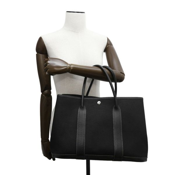 エルメス トートバッグ ガーデンパーティPM ブラック/シルバー金具 トワルアッシュ/ネゴンダ □G刻印 HERMES Garden Party 黒