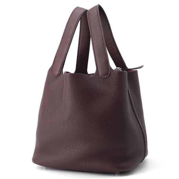 エルメス ハンドバッグ ピコタンMM プルーン/シルバー金具 トリヨンクレマンス □L刻印 べルトタイプ