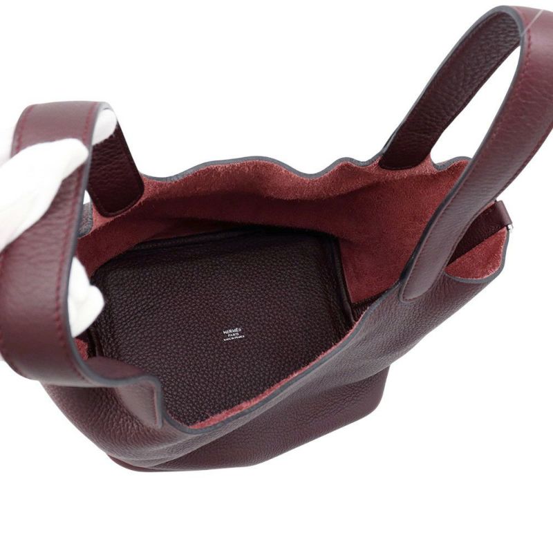 エルメス ハンドバッグ ピコタンMM プルーン/シルバー金具 トリヨンクレマンス □L刻印 べルトタイプ