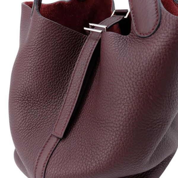 エルメス ハンドバッグ ピコタンMM プルーン/シルバー金具 トリヨンクレマンス □L刻印 べルトタイプ