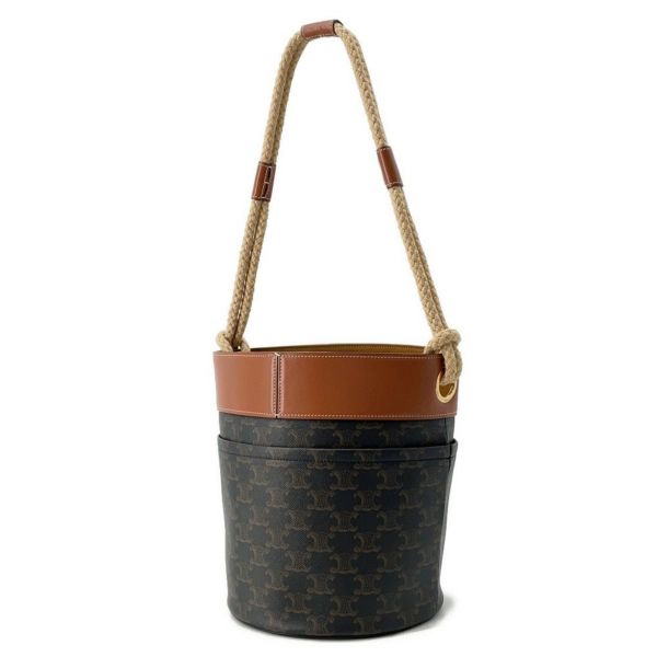 セリーヌ ショルダーバッグ トリオンフ バケットバッグ PVC レザー 196272 CELINE ブラウン