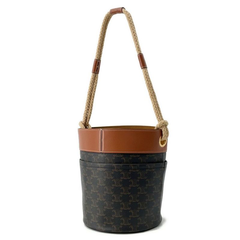 セリーヌ ショルダーバッグ トリオンフ バケットバッグ PVC レザー 196272 CELINE ブラウン
