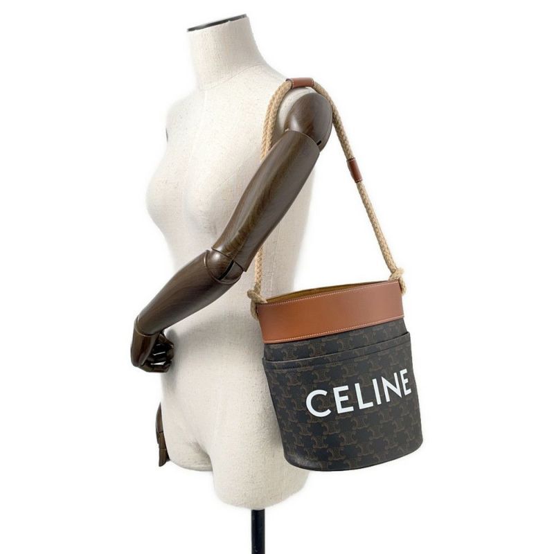セリーヌ ショルダーバッグ トリオンフ バケットバッグ PVC レザー 196272 CELINE ブラウン