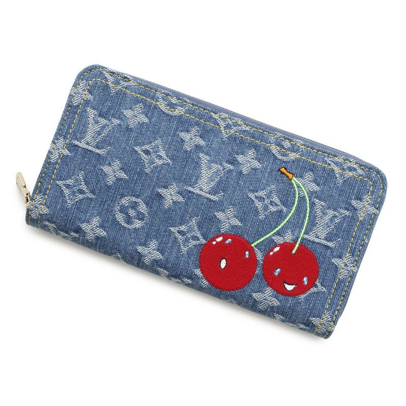 ルイヴィトン 長財布 モノグラム・チェリー デニム LV × TM ジッピー・ウォレット M23161 村上隆コラボ