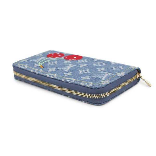 ルイヴィトン 長財布 モノグラム・チェリー デニム LV × TM ジッピー・ウォレット M23161 村上隆コラボ