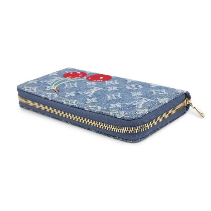 ルイヴィトン 長財布 モノグラム・チェリー デニム LV × TM ジッピー・ウォレット M23161 村上隆コラボ
