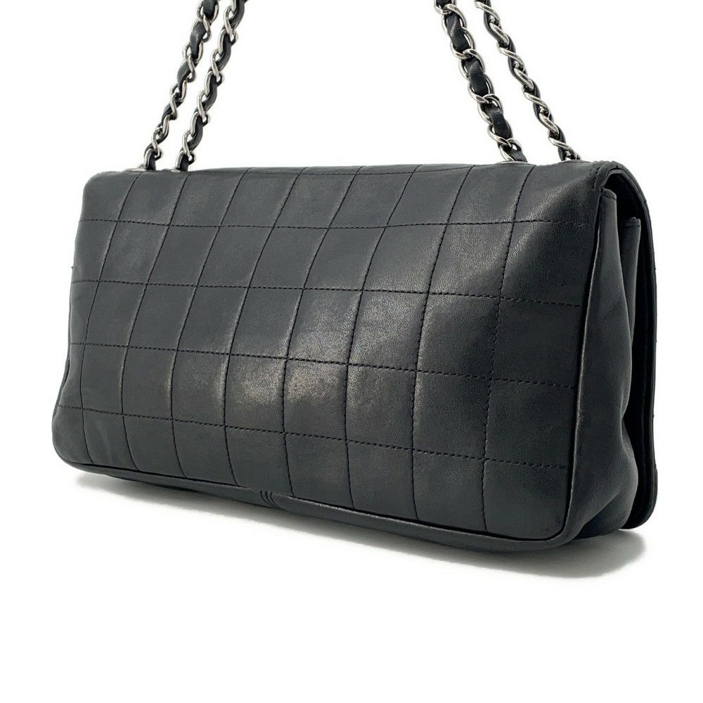 シャネル チェーンショルダーバッグ チョコバー ラムスキン CHANEL バッグ Wチェーン 黒