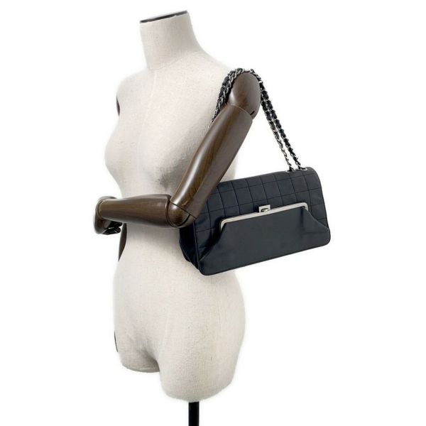シャネル チェーンショルダーバッグ チョコバー ラムスキン CHANEL バッグ Wチェーン 黒