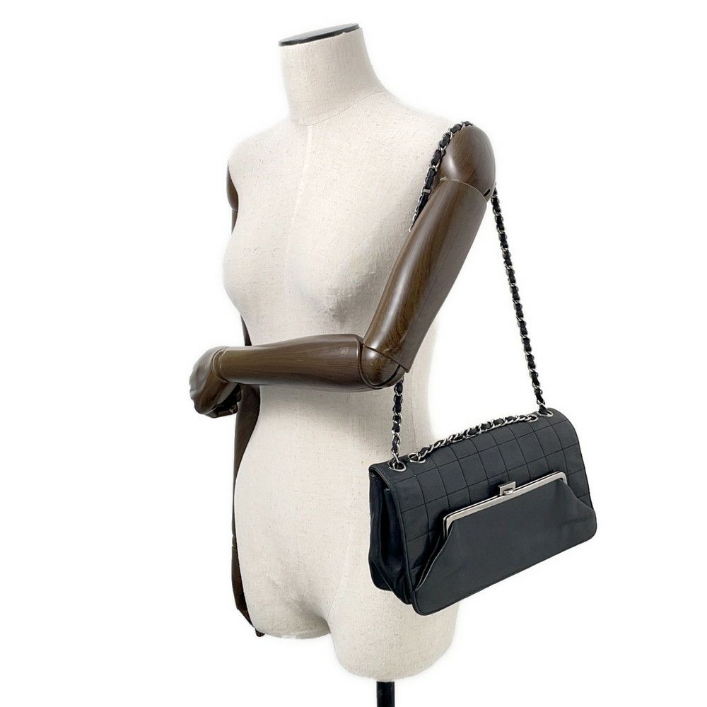 シャネル チェーンショルダーバッグ チョコバー ラムスキン CHANEL バッグ Wチェーン 黒