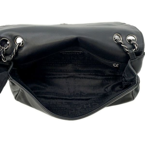 シャネル チェーンショルダーバッグ チョコバー ラムスキン CHANEL バッグ Wチェーン 黒