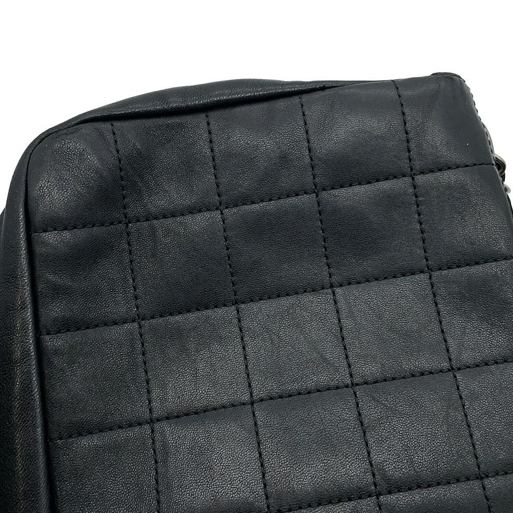 シャネル チェーンショルダーバッグ チョコバー ラムスキン CHANEL バッグ Wチェーン 黒