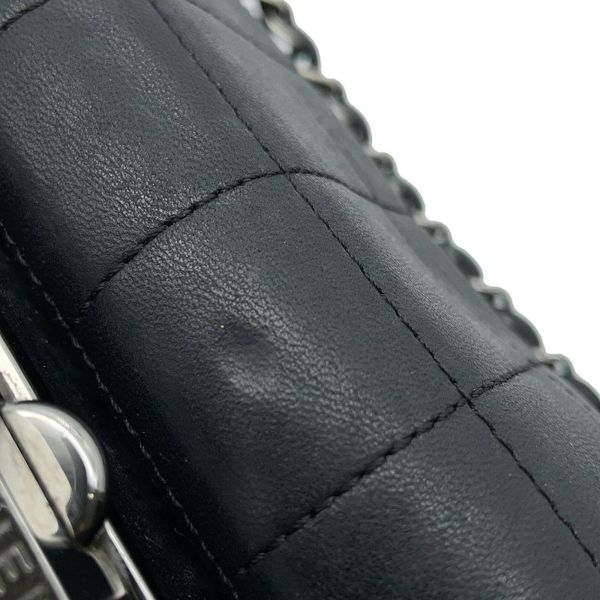 シャネル チェーンショルダーバッグ チョコバー ラムスキン CHANEL バッグ Wチェーン 黒