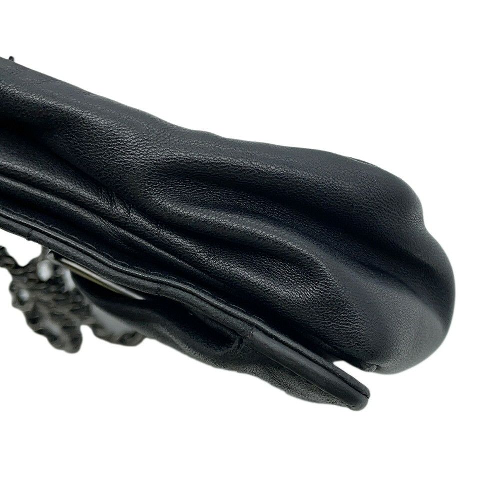 シャネル チェーンショルダーバッグ チョコバー ラムスキン CHANEL バッグ Wチェーン 黒