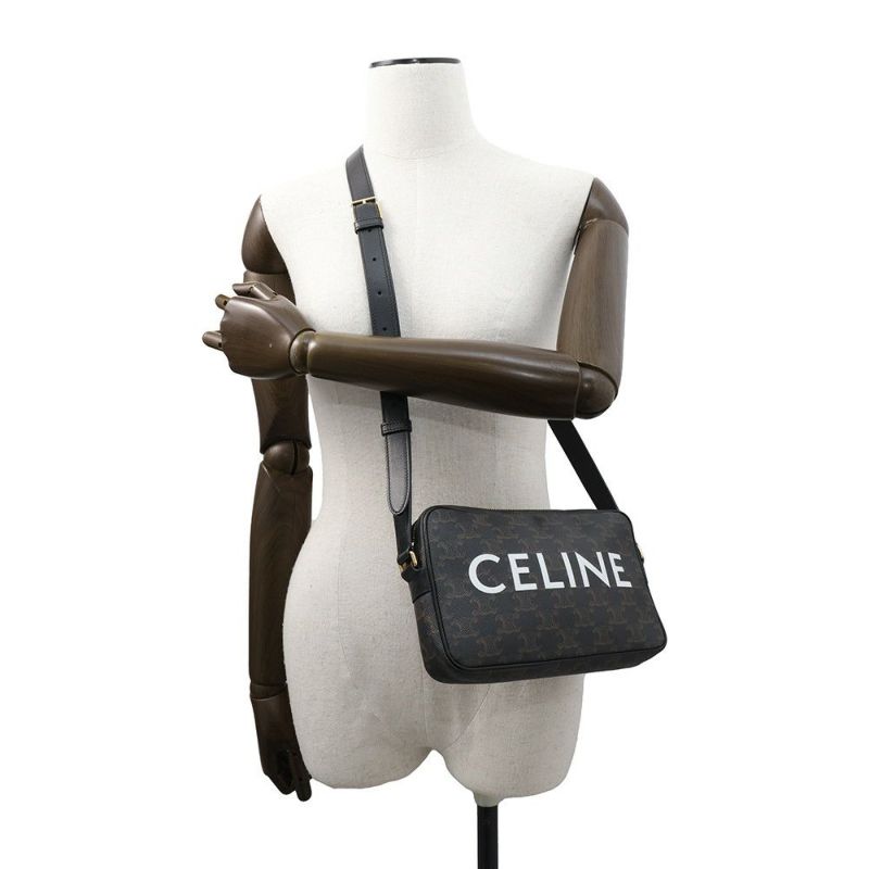 セリーヌ ショルダーバッグ トリオンフ ホリゾンタル ミディアム メッセンジャーバッグ PVC/レザー 194502CIM.38NO CELINE 黒