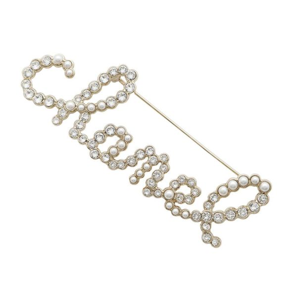 シャネル ブローチ ロゴ ラインストーン GP B20V AB2806 CHANEL フェイクパール アクセサリー