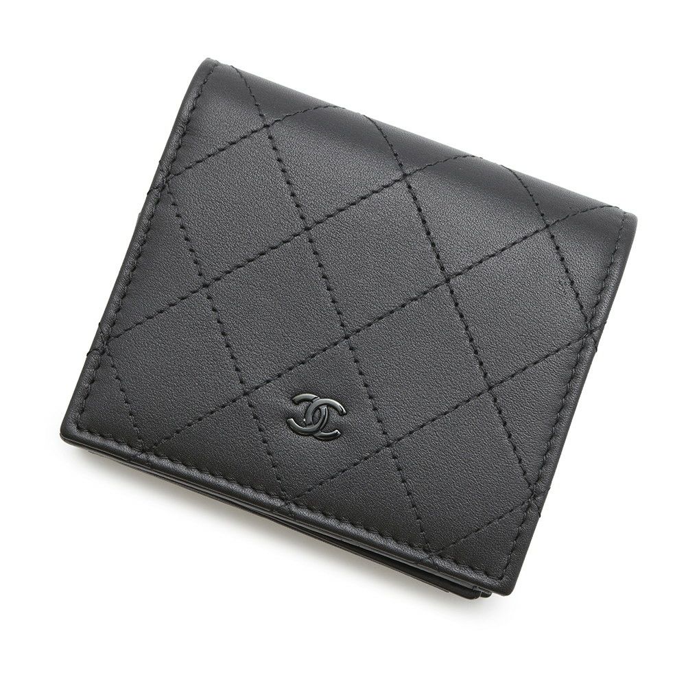 シャネル 二つ折り財布 ココマーク マトラッセ スモールウォレット AP4381 CHANEL 黒