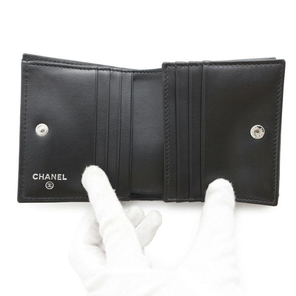 シャネル 二つ折り財布 ココマーク マトラッセ スモールウォレット AP4381 CHANEL 黒