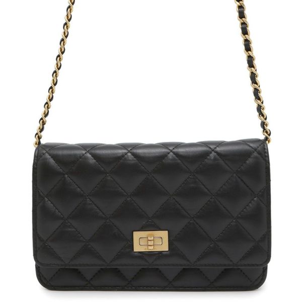 シャネル チェーンウォレット 2.55 ヴィンテージカーフスキン CHANEL 財布 バッグ 黒