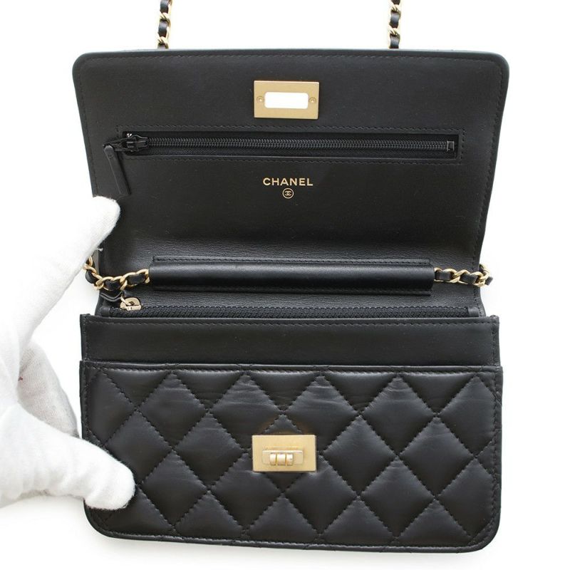 シャネル チェーンウォレット 2.55 ヴィンテージカーフスキン CHANEL 財布 バッグ 黒
