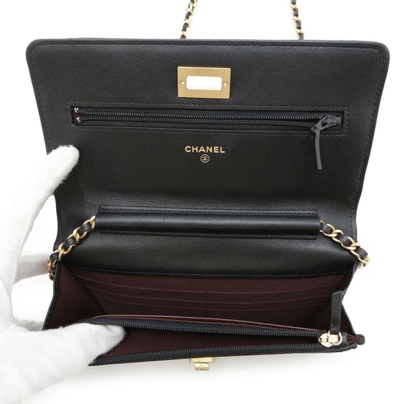 シャネル チェーンウォレット 2.55 ヴィンテージカーフスキン CHANEL 財布 バッグ 黒
