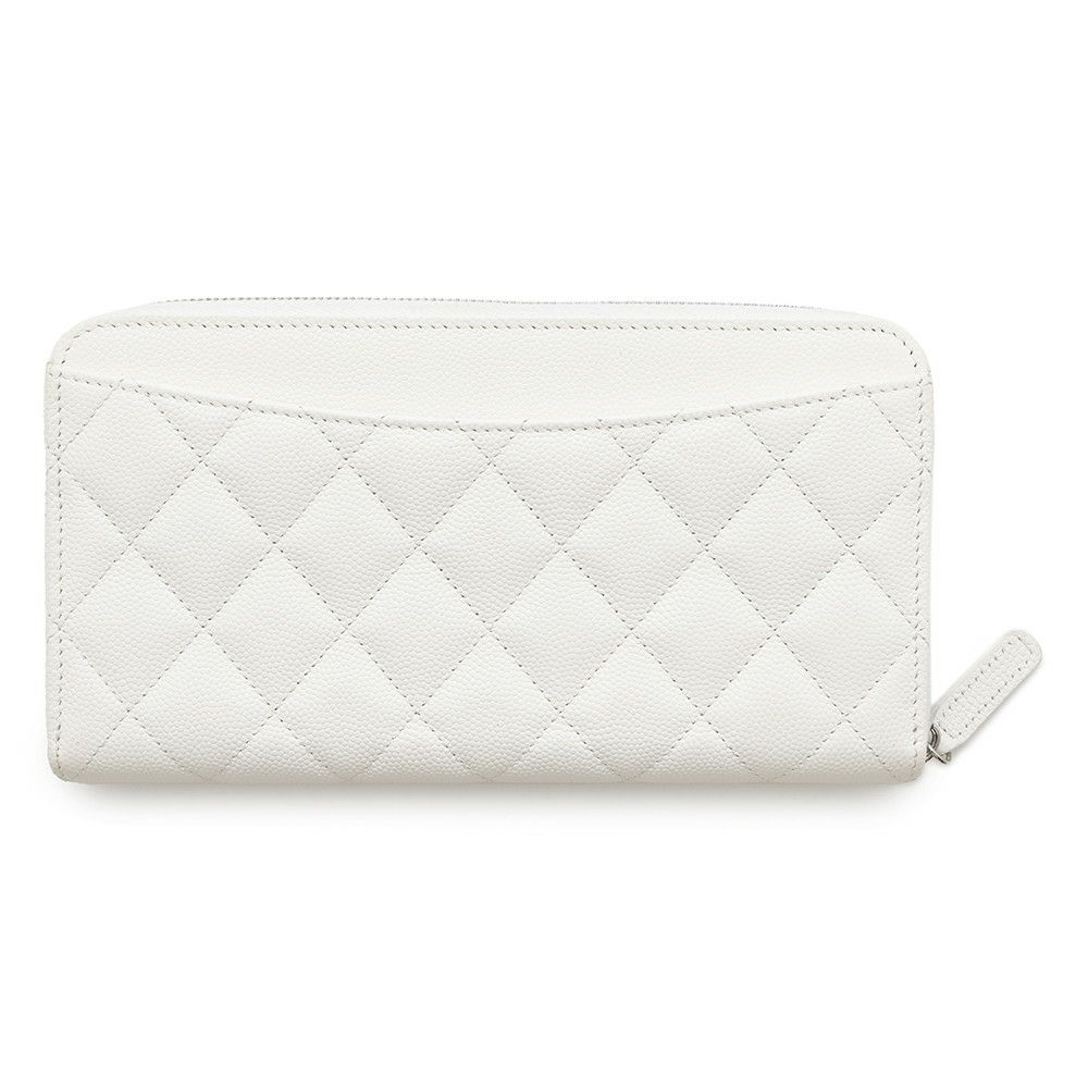 シャネル 長財布 クラシック ロング ジップ ウォレット ココマーク キャビアスキン キルティング AP0242 CHANEL マトラッセ 白