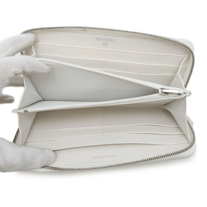 シャネル 長財布 クラシック ロング ジップ ウォレット ココマーク キャビアスキン キルティング AP0242 CHANEL マトラッセ 白