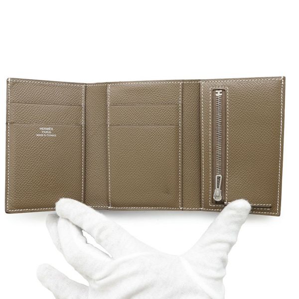 エルメス 三つ折り財布 ベアンコンビネ エトゥープ/シルバー金具 エプソン W刻印 HERMES 財布