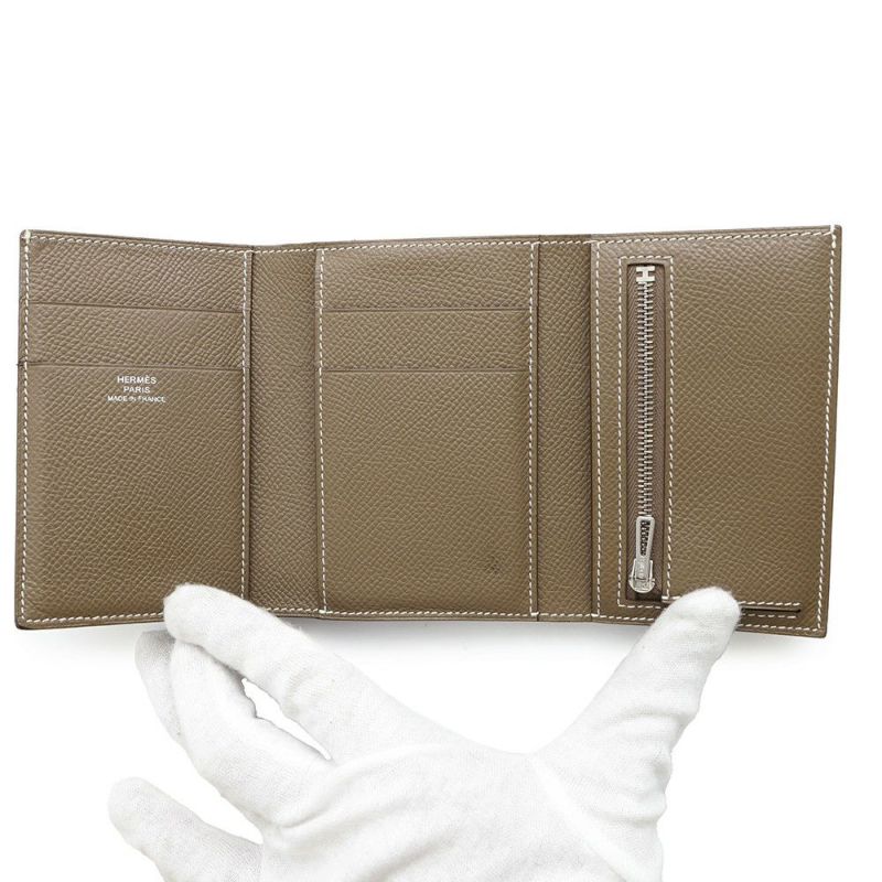 エルメス 三つ折り財布 ベアンコンビネ エトゥープ/シルバー金具 エプソン W刻印 HERMES 財布