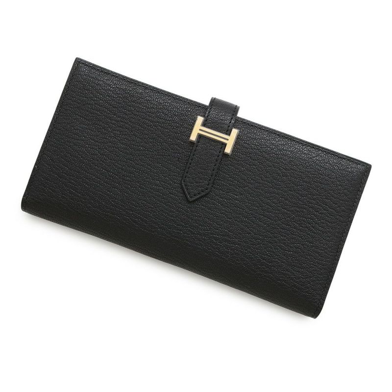 エルメス 長財布 ベアンスフレ ブラック/ゴールド金具 シェブルミゾル U刻印 財布 シェーブル 黒