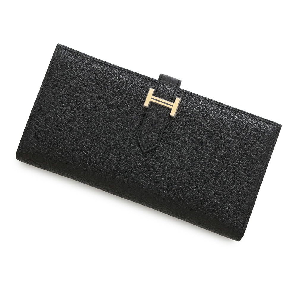 エルメス 長財布 ベアンスフレ ブラック/ゴールド金具 シェブルミゾル U刻印 財布 シェーブル 黒