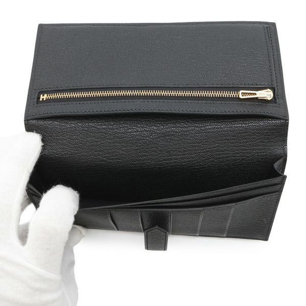 エルメス 長財布 ベアンスフレ ブラック/ゴールド金具 シェブルミゾル U刻印 財布 シェーブル 黒