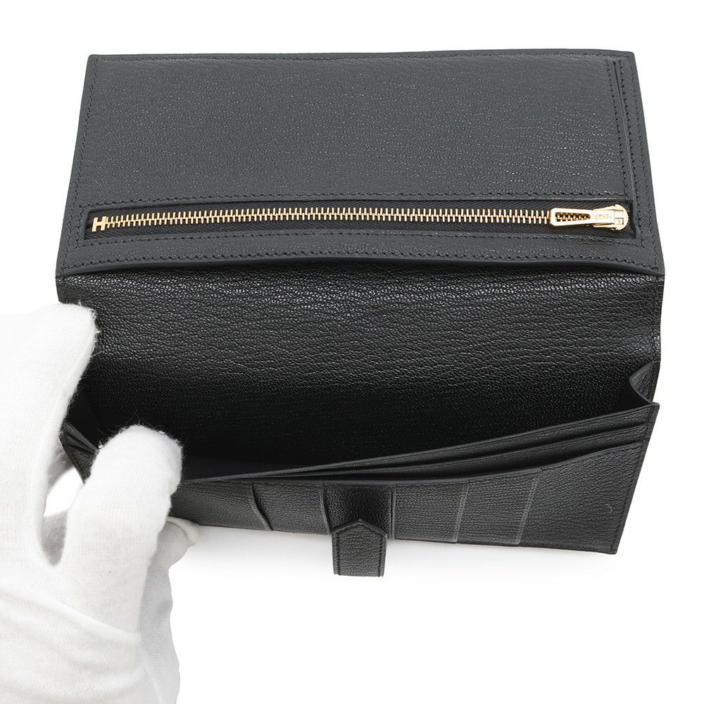 エルメス 長財布 ベアンスフレ ブラック/ゴールド金具 シェブルミゾル U刻印 財布 シェーブル 黒