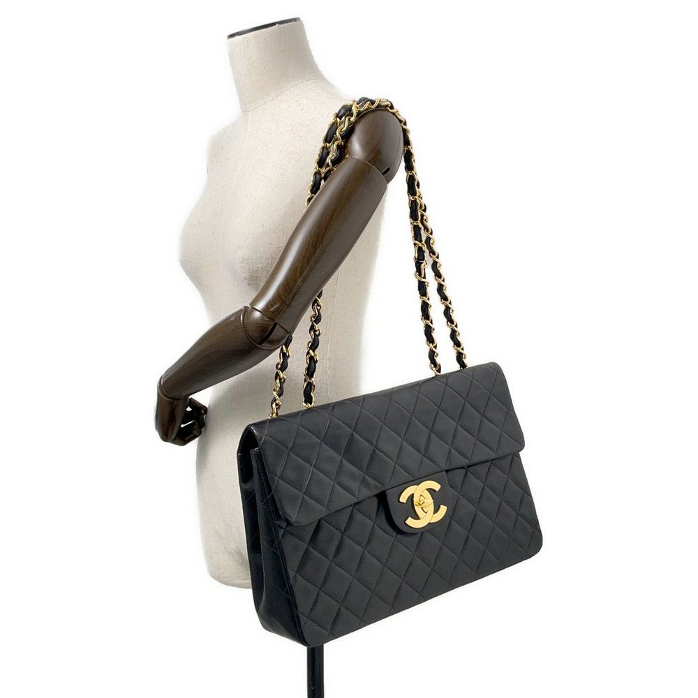 シャネル チェーンショルダーバッグ デカマトラッセ34 ココマーク ラムスキン A01094 CHANEL 黒