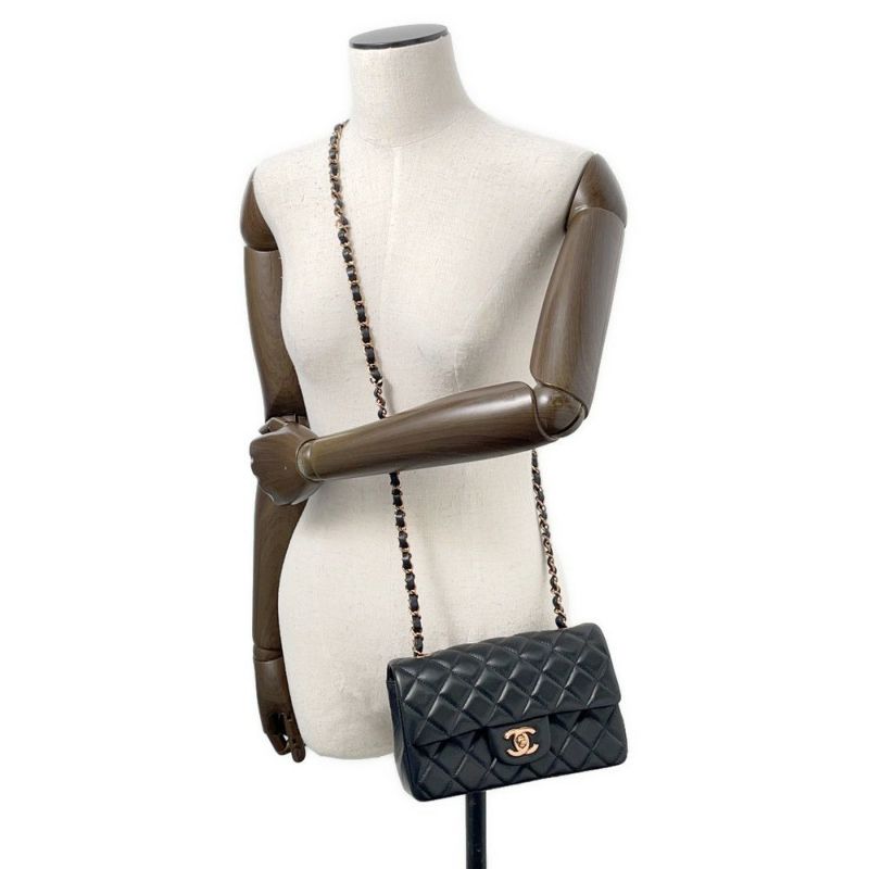 シャネル チェーンショルダーバッグ ココマーク マトラッセ ラムスキン A69900 CHANEL ミニ フラップ バッグ 黒