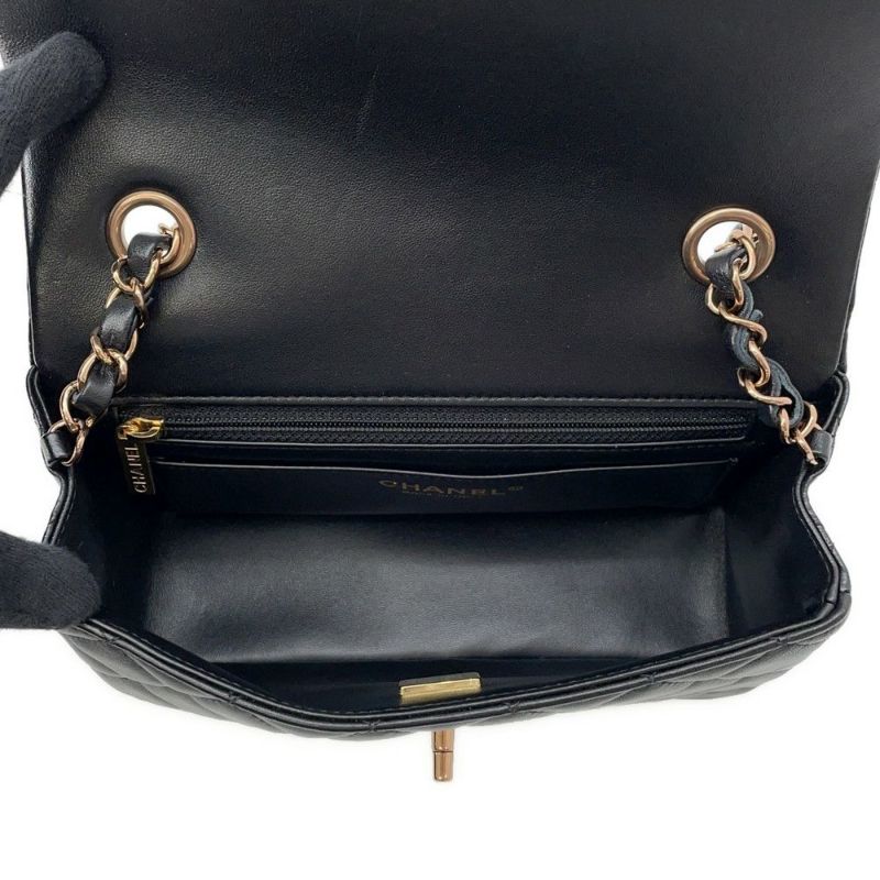 シャネル チェーンショルダーバッグ ココマーク マトラッセ ラムスキン A69900 CHANEL ミニ フラップ バッグ 黒
