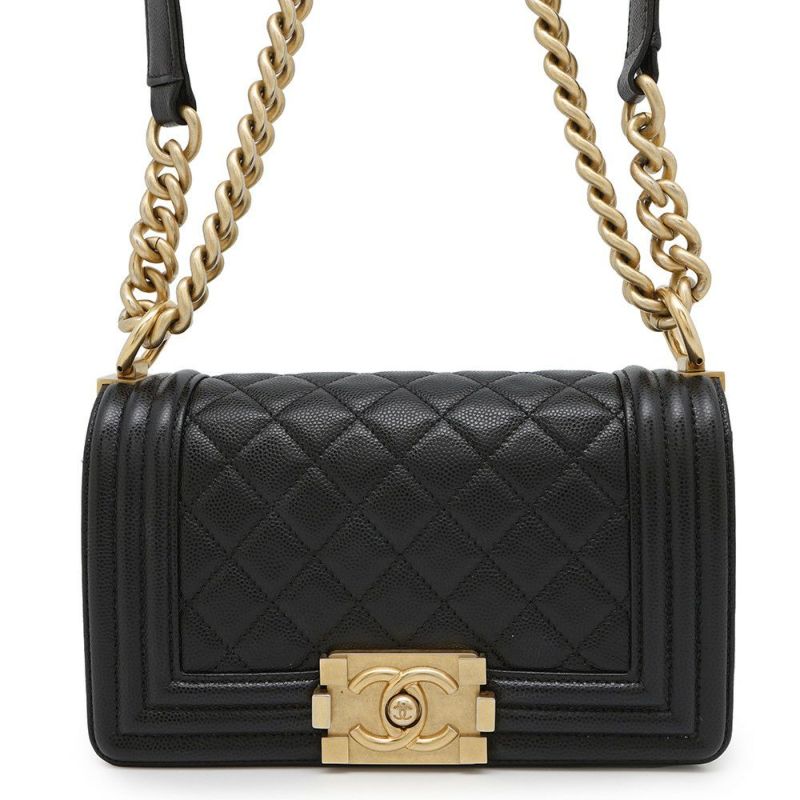 シャネル チェーンショルダーバッグ ボーイシャネル スモール マトラッセ ココマーク A67085 BOY CHANEL 黒