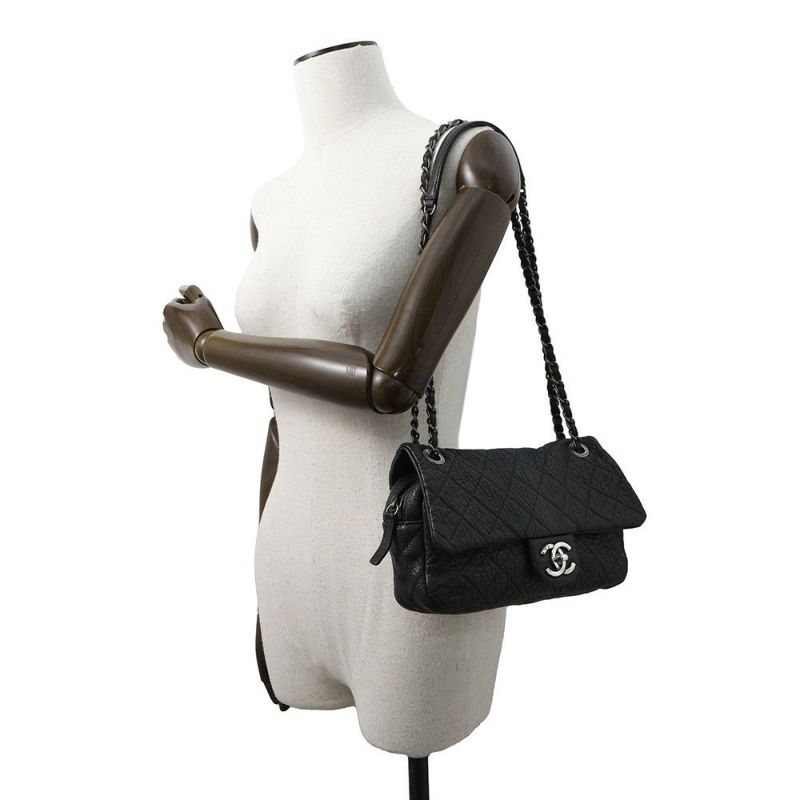 シャネル チェーンショルダーバッグ マトラッセ ココマーク レザー CHANEL 黒